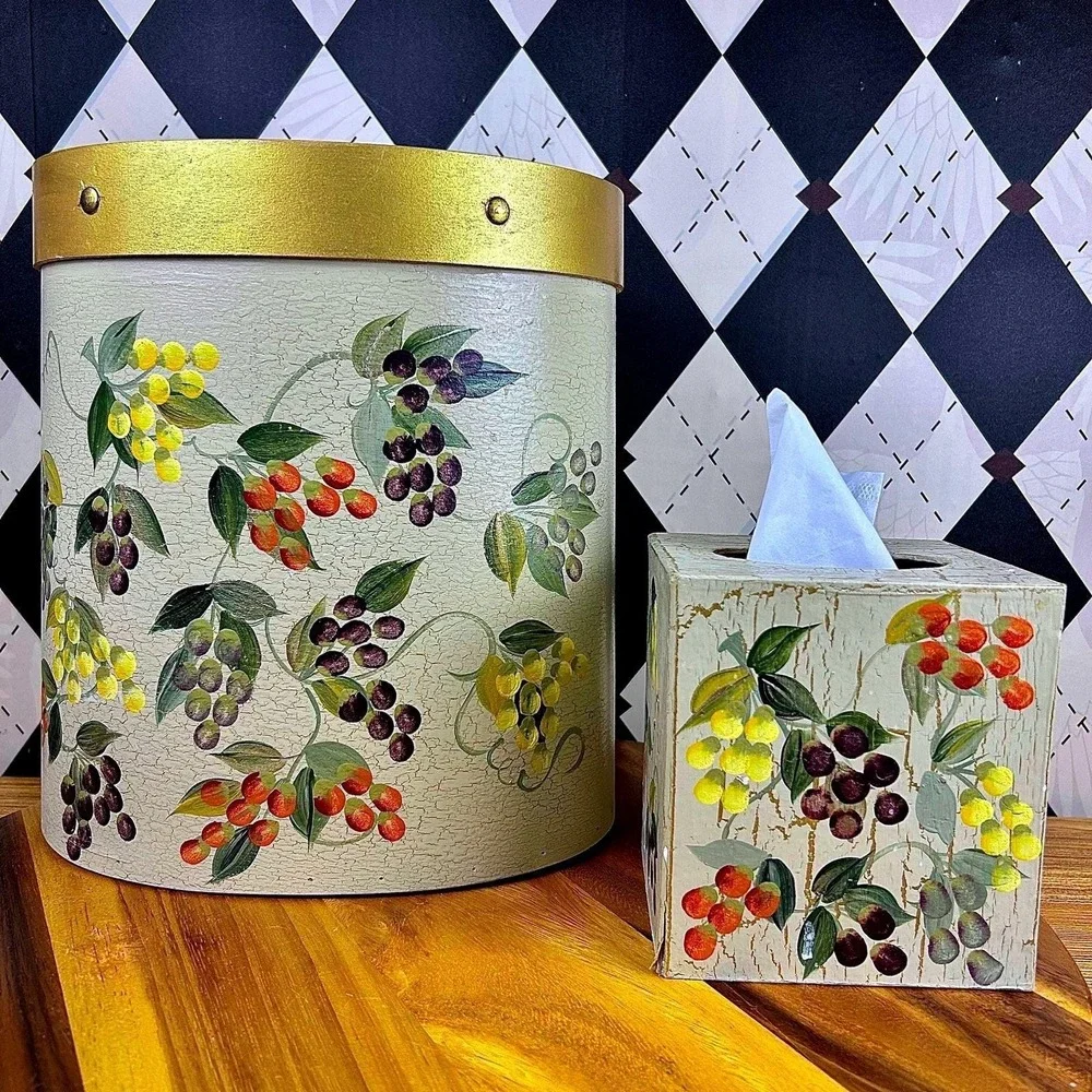 Vintage Tuscan Bin andTissue Box Cover‎ Decorative Set Office Accessory Set